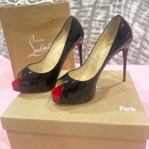 Christian Louboutin Black and Red Peep Toe Heels